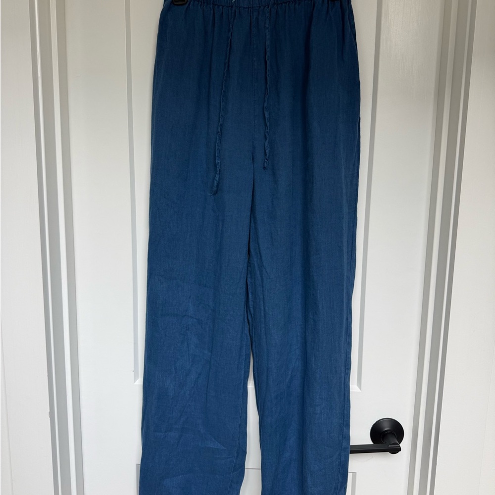 Puro Lino Women’s Drawstring 100% Linen Straight Leg Pants Size Medium